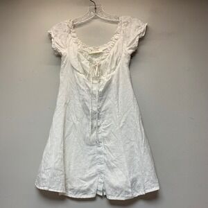 Native Daughters Mini Dress Womens Small White Good Swiss Dot Milkmaid Boho
